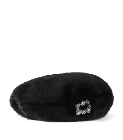 Roger Vivier Faux Fur Efflorescence Beret In Black