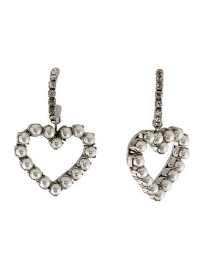 Pre-owned Roger Vivier Faux Pearl & Crystal "love Pearls" Heart Drop Earrings In White