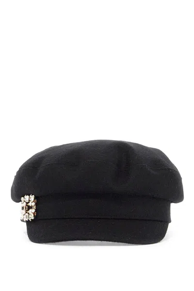 Roger Vivier Embellished Buckle Baker Boy Cap In Black