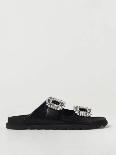 Roger Vivier Flat Sandals With Rhinestone Embellished Straps In Black