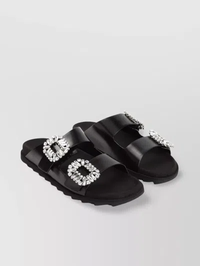 Roger Vivier Flat Sandals With Rhinestone Embellished Straps In Black