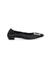 Roger Vivier Square-toe Ballerine With Draped Detailing And Silver Buckle In Black