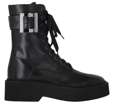 Roger Vivier Viv Rangers Leather Boots In Black