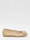 Roger Vivier Tres Vivier Raffia Strass Ballerina Flats In Beige