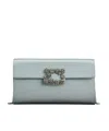 Roger Vivier Flower Buckle Envelope Flap Satin Clutch Bag In Gray
