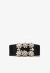 Roger Vivier Floral Crystal Buckle Belt In Satin