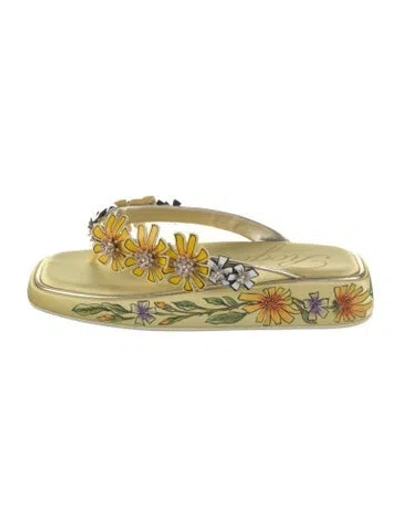 Pre-owned Roger Vivier Floral Print Flip Flops In Yellow
