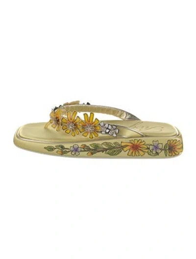 Pre-owned Roger Vivier Floral Print Slides In Yellow