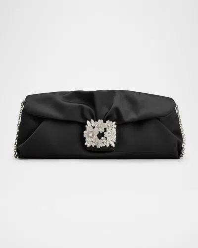 Roger Vivier Flower Bouquet Strass Satin Long Clutch Bag In Nero
