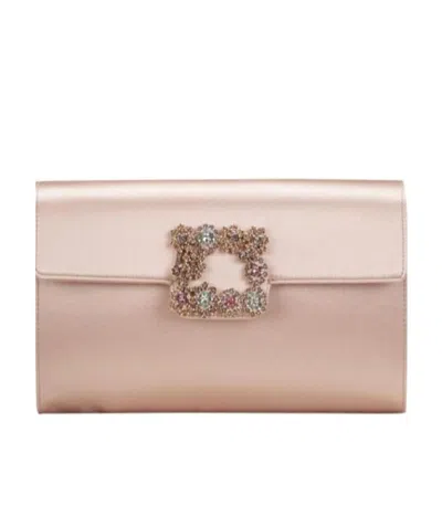 Roger Vivier Flower Buckle Envelope Flap Crossbody Bag In Brown