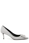 Roger Vivier Glitter Fabric Flower-crystal Buckle Pumps In Silver