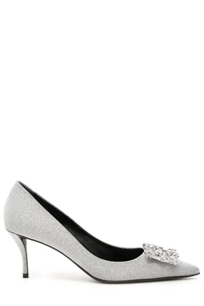 ROGER VIVIER FLOWER BUCKLE POINTED TOE PUMPS