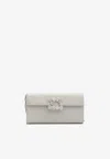 Roger Vivier Flower Buckle Satin Clutch In Silver