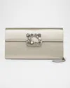 Roger Vivier Flower Buckle Satin Envelope Flap Bag In Gray