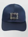 Roger Vivier Flower Crystal Cap Curved Brim Detail In Blue