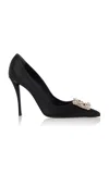 Roger Vivier 65 Crystal Flower Buckle Satin Pumps In Black