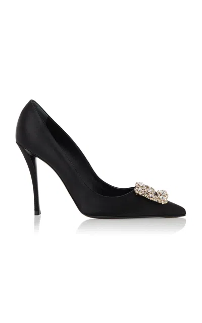ROGER VIVIER FLOWER EMBELLISHED SATIN PUMPS