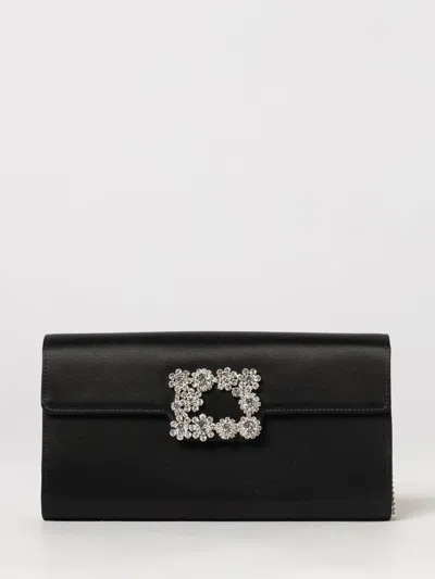Roger Vivier Flower Satin Clutch With Crystals And Metal Mesh Strap In White