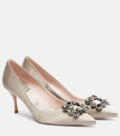 Roger Vivier Flower Strass 65 Embellished Satin Pumps In Gray