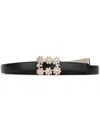Roger Vivier Flower Strass Buckle Leather Belt In Black