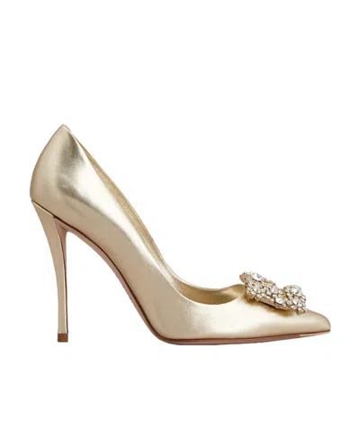 Roger Vivier Flower Strass Buckle Pumps In Nappa Leather In Gold
