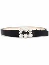 Roger Vivier Flower Strass Buckle Satin Belt In Black
