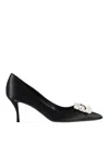 Roger Vivier Flower Strass Buckle Satin Pumps In Black