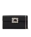 Roger Vivier Flower Strass Buckled Clutch In Black