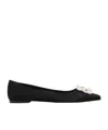 Roger Vivier Crystal-embellished Satin Point-toe Flats In Black