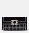 Roger Vivier Flower Strass Embellished Velvet Clutch In Black