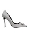 Roger Vivier 100 Crystal Flower Buckle Pumps In Glitter Fabric In Silver