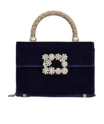 Roger Vivier Flower Strass Jewel Buckle Mini Shoulder Bag In Black