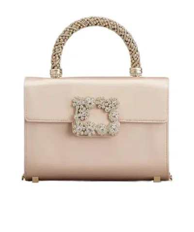 Roger Vivier Flower Strass Jewel Buckle Shoulder Bag In Nude