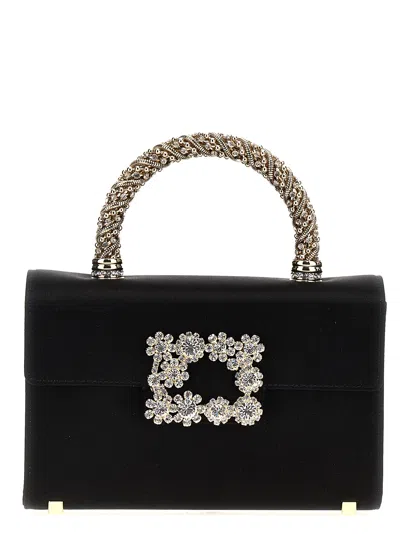 Roger Vivier Flower Strass Jewel Mini Handbag In Black