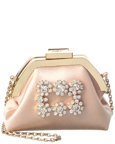 Roger Vivier Flower Strass Mini Satin Coin Purse In Neutral
