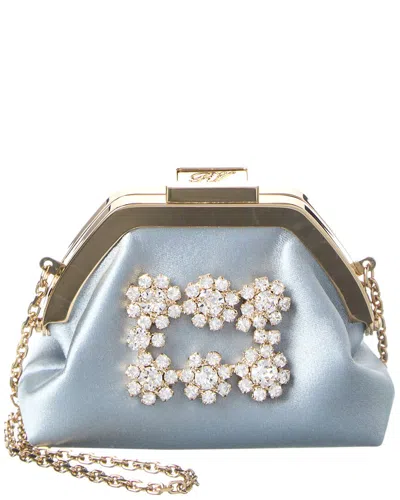 Roger Vivier Flower Strass Mini Satin Coin Purse In Silver
