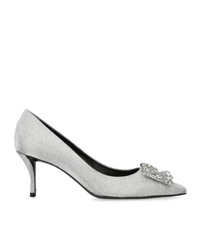 【ROGER VIVIER】上品◎Flower Strass 65パンプス Flower Strass 65 embellished satin pumps in grey - Roger