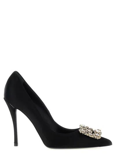 Roger Vivier 65 Crystal Flower Buckle Satin Pumps In Multicolor