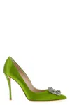 Roger Vivier Crystal Embellished Pointed Toe Pumps In Green