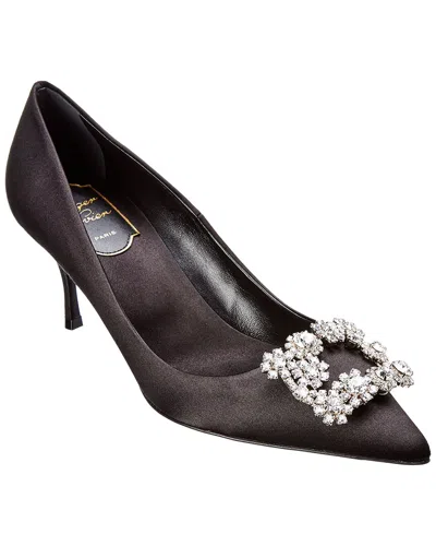 Roger Vivier Flower Strass Silk Pump In Brown