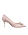 Roger Vivier Flower Strass Silk Satin Rhinestones Buckle High Heels In Nude