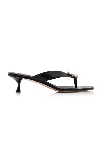 Roger Vivier Flower Strass Thong Mules In Black