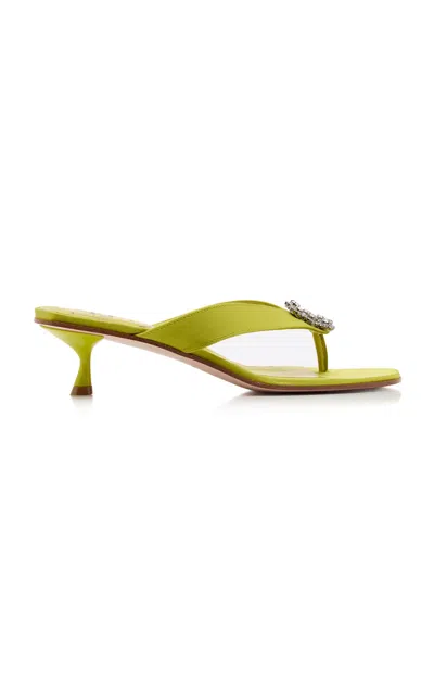 Roger Vivier Flower Strass Thong Mules In Green