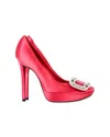 Roger Vivier Fragola Buckle Pumps In Pink Satin In Red