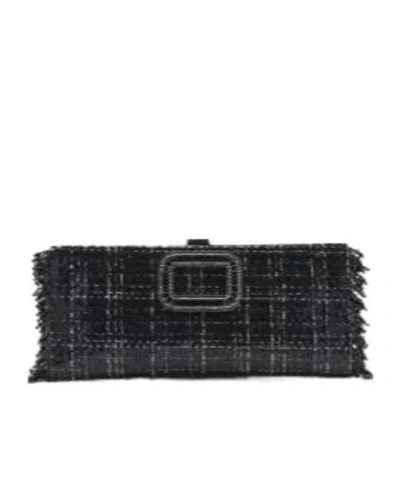 Roger Vivier Fringed Tweed Clutch In Black