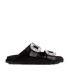 Roger Vivier Slidy Viv Crystal-embellished Leather Slides In Black