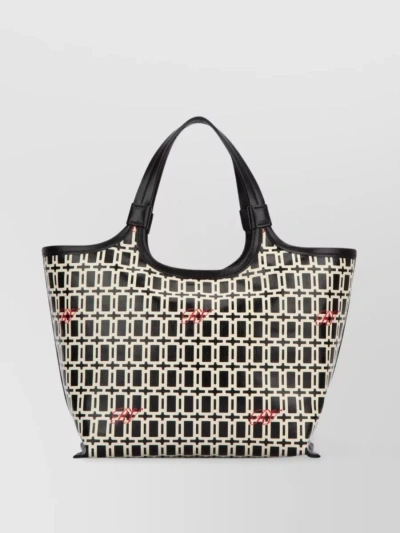 Roger Vivier Geometric Print Tote With Stylish Handles In Cream