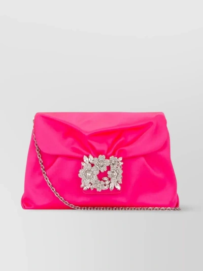 Roger Vivier Glamour Chain Satin Clutch In Pink