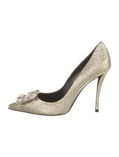 Pre-owned Roger Vivier Glitter Crystal Embellishments Pumps In Gold