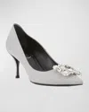 Roger Vivier Glitter Fabric Flower-crystal Buckle Pumps In Silver
